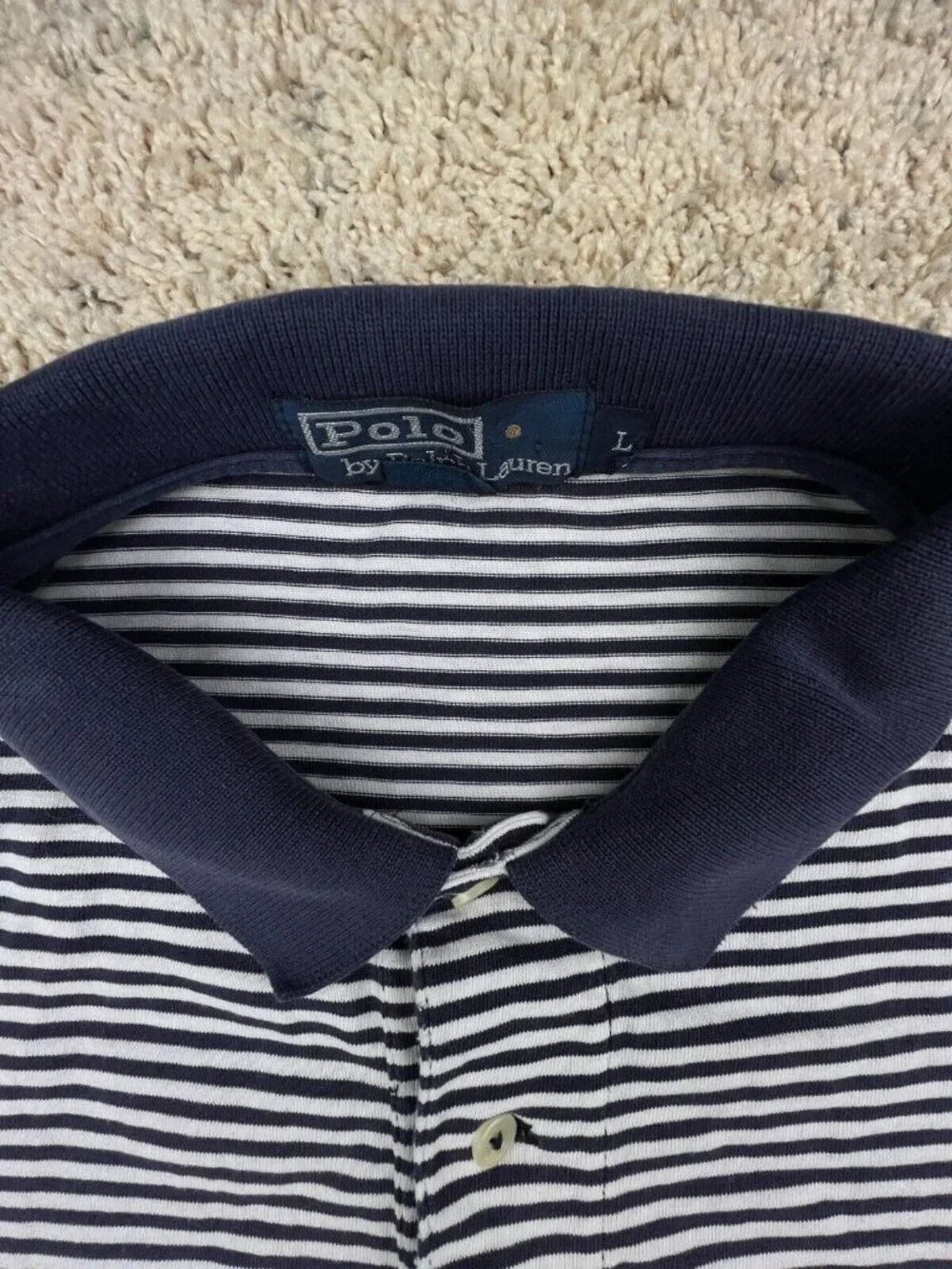 Polo Ralph Lauren SHORT SHORT Sleeve Polo Shirt Cotton Large Striped Blue White